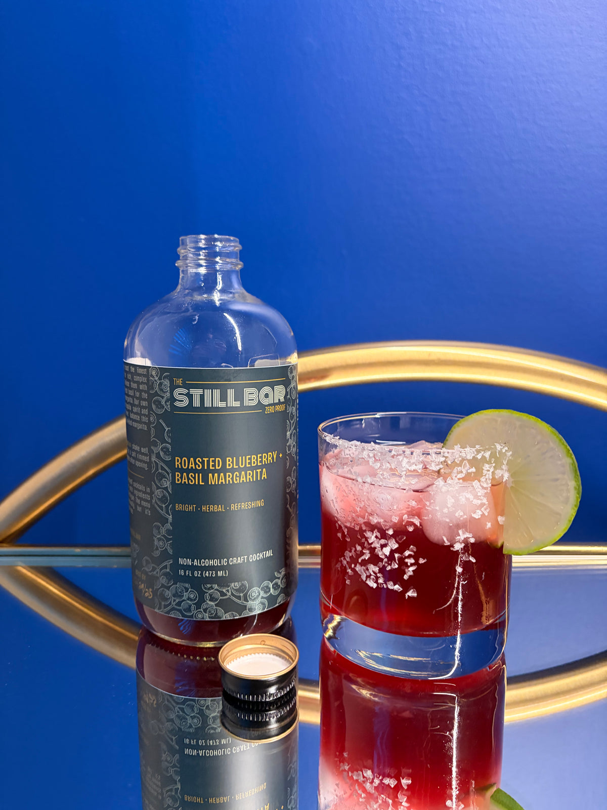 Zero-proof blueberry margarita cocktail, Michigan-made by The Still Bar Ann Arbor