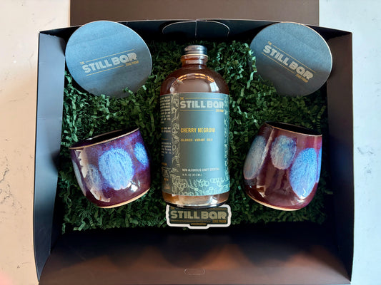 The Still Bar Cherry Negroni gift box with pottery 
