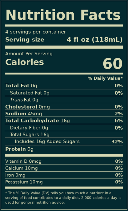 Snowjito nutrition facts label